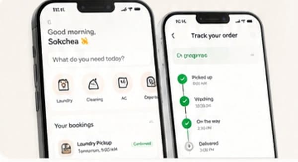 Two smartphone mockups showing a home-services app preview
