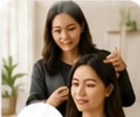 Beauty at home service with makeup in a bright apartment